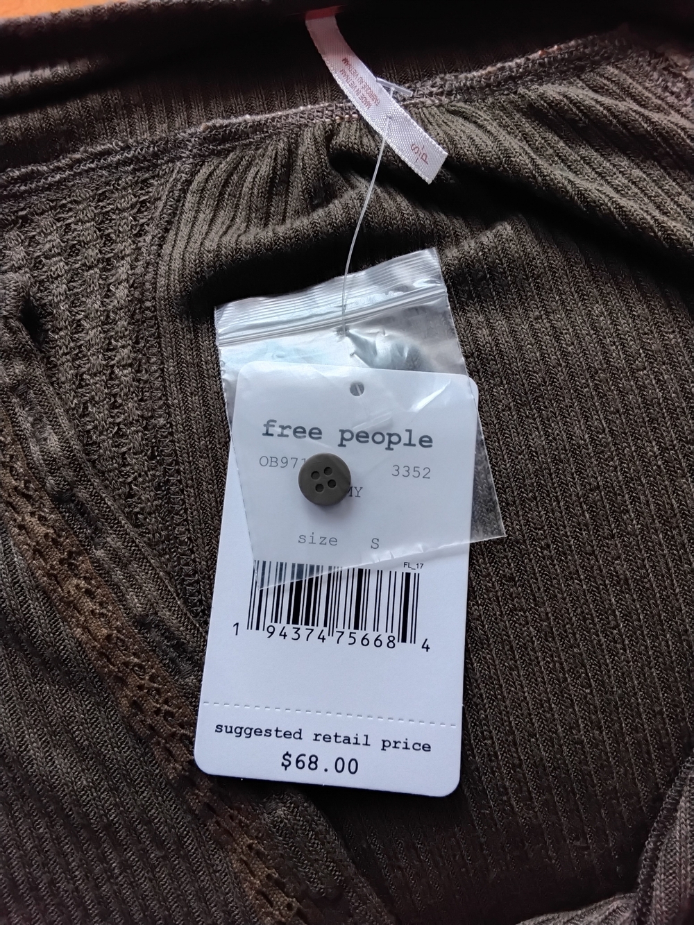 Free People Olive Ribbed Henley Top - Picture 3 of 3